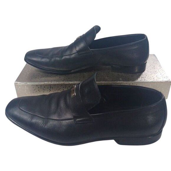 Men's Gucci Florence Black Leather Slip On Loafers Silver G Spell Out Logo - Picture 5 of 9